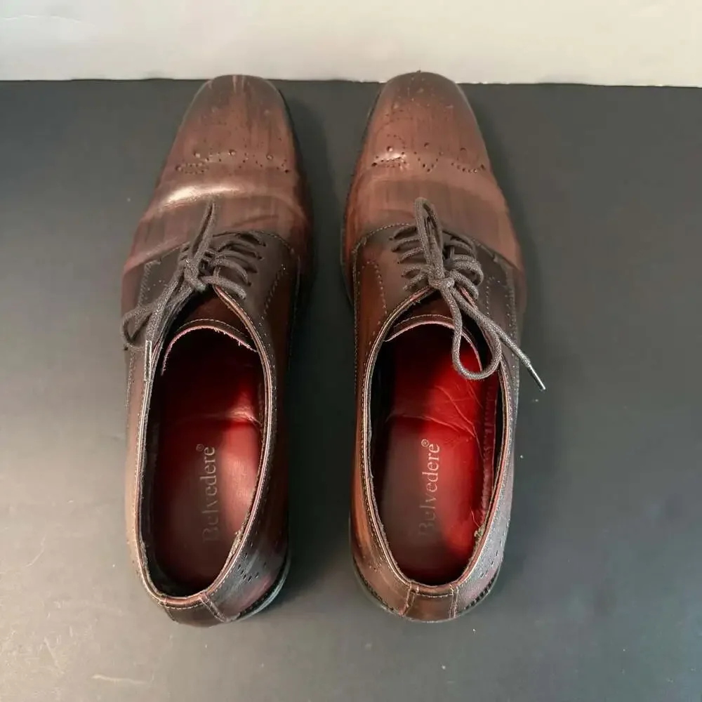 Belvedere‎ Concord Brown Leather Brogue Oxford Shoes Size 8.5D